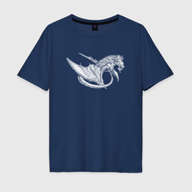 Мужская футболка хлопок Oversize с принтом Злобный крылатый дракон в Кировске, 100% хлопок | свободный крой, круглый ворот, “спинка” длиннее передней части | 