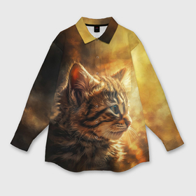 Мужская рубашка oversize 3D с принтом Милый вдумчивый котёнок в Новосибирске,  |  | 