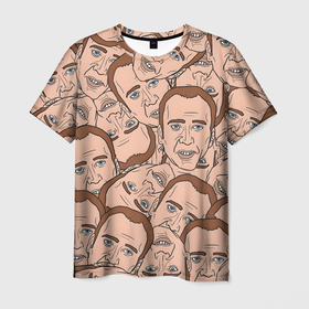 Мужская футболка 3D с принтом Лица Николаса Кейджа в Санкт-Петербурге, 100% полиэфир | прямой крой, круглый вырез горловины, длина до линии бедер | 