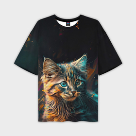 Мужская футболка oversize 3D с принтом Удивлённый котёнок в Кировске,  |  | Тематика изображения на принте: 