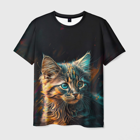 Мужская футболка 3D с принтом Удивлённый котёнок в Кировске, 100% полиэфир | прямой крой, круглый вырез горловины, длина до линии бедер | Тематика изображения на принте: 