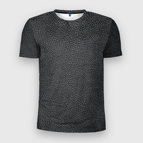 Мужская футболка 3D Slim с принтом Кожаная чёрная текстура в Курске, 100% полиэстер с улучшенными характеристиками | приталенный силуэт, круглая горловина, широкие плечи, сужается к линии бедра | 