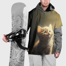 Накидка на куртку 3D с принтом Радостный котёнок в солнечных лучах в Кировске, 100% полиэстер |  | Тематика изображения на принте: 