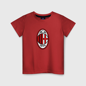 Детская футболка хлопок с принтом Футбольный клуб Milan , 100% хлопок | круглый вырез горловины, полуприлегающий силуэт, длина до линии бедер | Тематика изображения на принте: 