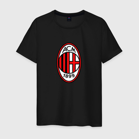 Мужская футболка хлопок с принтом Футбольный клуб Milan в Санкт-Петербурге, 100% хлопок | прямой крой, круглый вырез горловины, длина до линии бедер, слегка спущенное плечо. | 