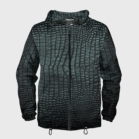 Мужская ветровка 3D с принтом Текстура крокодиловой кожи в Белгороде, 100% полиэстер | подол и капюшон оформлены резинкой с фиксаторами, два кармана без застежек по бокам, один потайной карман на груди | 