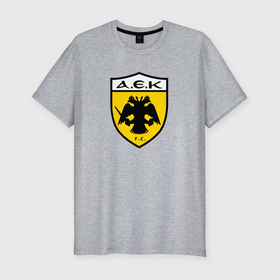 Мужская футболка хлопок Slim с принтом Футбольный клуб AEK в Курске, 92% хлопок, 8% лайкра | приталенный силуэт, круглый вырез ворота, длина до линии бедра, короткий рукав | 