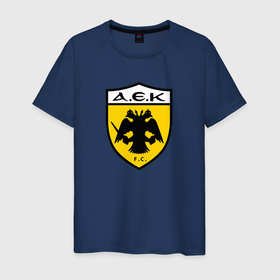 Мужская футболка хлопок с принтом Футбольный клуб AEK в Курске, 100% хлопок | прямой крой, круглый вырез горловины, длина до линии бедер, слегка спущенное плечо. | 