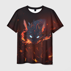 Мужская футболка 3D с принтом Дракон кот в Петрозаводске, 100% полиэфир | прямой крой, круглый вырез горловины, длина до линии бедер | 