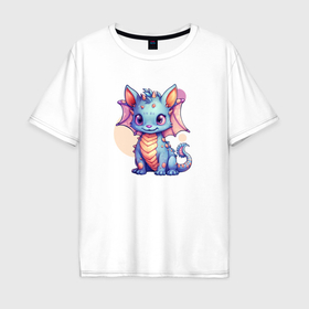 Мужская футболка хлопок Oversize с принтом Cute dragon cat в Курске, 100% хлопок | свободный крой, круглый ворот, “спинка” длиннее передней части | 
