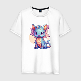 Мужская футболка хлопок с принтом Cute dragon cat в Белгороде, 100% хлопок | прямой крой, круглый вырез горловины, длина до линии бедер, слегка спущенное плечо. | 