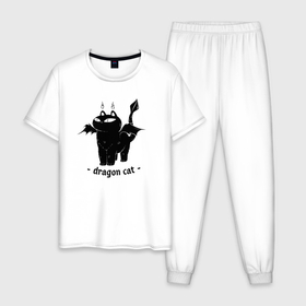 Мужская пижама хлопок с принтом Black dragon cat в Тюмени, 100% хлопок | брюки и футболка прямого кроя, без карманов, на брюках мягкая резинка на поясе и по низу штанин
 | 