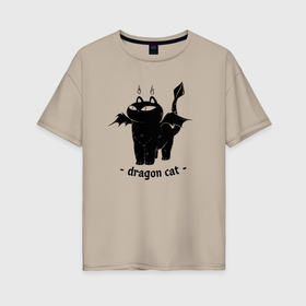 Женская футболка хлопок Oversize с принтом Black dragon cat в Тюмени, 100% хлопок | свободный крой, круглый ворот, спущенный рукав, длина до линии бедер
 | 