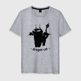 Мужская футболка хлопок с принтом Black dragon cat в Курске, 100% хлопок | прямой крой, круглый вырез горловины, длина до линии бедер, слегка спущенное плечо. | 