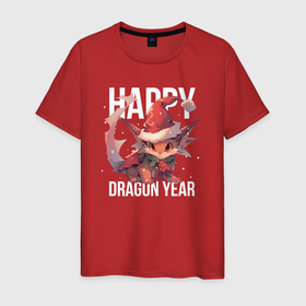 Мужская футболка хлопок с принтом Happy Dragon year в Курске, 100% хлопок | прямой крой, круглый вырез горловины, длина до линии бедер, слегка спущенное плечо. | Тематика изображения на принте: 