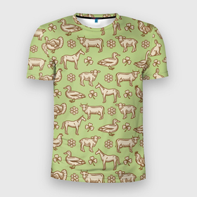 Мужская футболка 3D Slim с принтом Фермерские животные в Тюмени, 100% полиэстер с улучшенными характеристиками | приталенный силуэт, круглая горловина, широкие плечи, сужается к линии бедра | 