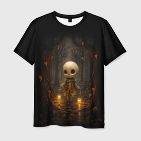 Мужская футболка 3D с принтом Призрак в лесу   скелет в Тюмени, 100% полиэфир | прямой крой, круглый вырез горловины, длина до линии бедер | 