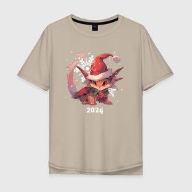 Мужская футболка хлопок Oversize с принтом Happy dragon year 2024 в Курске, 100% хлопок | свободный крой, круглый ворот, “спинка” длиннее передней части | 