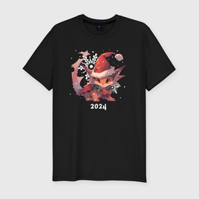 Мужская футболка хлопок Slim с принтом Happy dragon year 2024 в Курске, 92% хлопок, 8% лайкра | приталенный силуэт, круглый вырез ворота, длина до линии бедра, короткий рукав | Тематика изображения на принте: 
