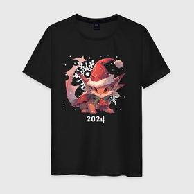 Мужская футболка хлопок с принтом Happy dragon year 2024 в Курске, 100% хлопок | прямой крой, круглый вырез горловины, длина до линии бедер, слегка спущенное плечо. | Тематика изображения на принте: 