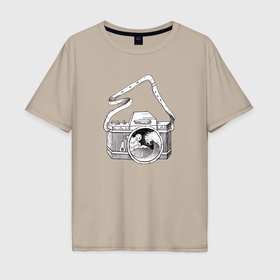 Мужская футболка хлопок Oversize с принтом Фотоаппарат в Белгороде, 100% хлопок | свободный крой, круглый ворот, “спинка” длиннее передней части | Тематика изображения на принте: 