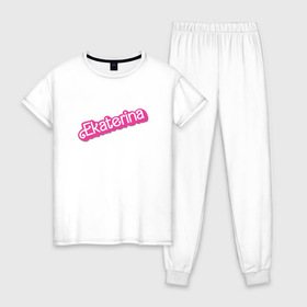 Женская пижама хлопок с принтом Ekaterina   style retro Barbie в Курске, 100% хлопок | брюки и футболка прямого кроя, без карманов, на брюках мягкая резинка на поясе и по низу штанин | 