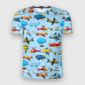 Мужская футболка 3D Slim с принтом Самолёты и вертолёты в Екатеринбурге, 100% полиэстер с улучшенными характеристиками | приталенный силуэт, круглая горловина, широкие плечи, сужается к линии бедра | 