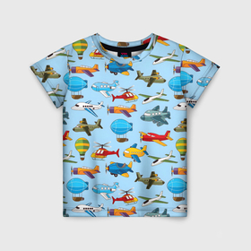 Детская футболка 3D с принтом Самолёты и вертолёты в Екатеринбурге, 100% гипоаллергенный полиэфир | прямой крой, круглый вырез горловины, длина до линии бедер, чуть спущенное плечо, ткань немного тянется | 