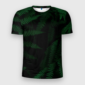 Мужская футболка 3D Slim с принтом Папоротники в джунглях в Курске, 100% полиэстер с улучшенными характеристиками | приталенный силуэт, круглая горловина, широкие плечи, сужается к линии бедра | Тематика изображения на принте: 