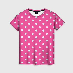 Женская футболка 3D с принтом Горошек в цвете Барби в Тюмени, 100% полиэфир ( синтетическое хлопкоподобное полотно) | прямой крой, круглый вырез горловины, длина до линии бедер | 