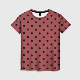 Женская футболка 3D с принтом Чёрный горошек на тёмно розовом в Тюмени, 100% полиэфир ( синтетическое хлопкоподобное полотно) | прямой крой, круглый вырез горловины, длина до линии бедер | 