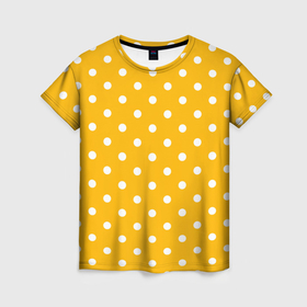 Женская футболка 3D с принтом Горчичный в горошек в Тюмени, 100% полиэфир ( синтетическое хлопкоподобное полотно) | прямой крой, круглый вырез горловины, длина до линии бедер | 