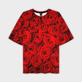 Мужская футболка oversize 3D с принтом Узор красных роз в Курске,  |  | Тематика изображения на принте: 