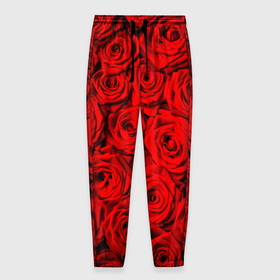 Мужские брюки 3D с принтом Узор красных роз в Петрозаводске, 100% полиэстер | манжеты по низу, эластичный пояс регулируется шнурком, по бокам два кармана без застежек, внутренняя часть кармана из мелкой сетки | 