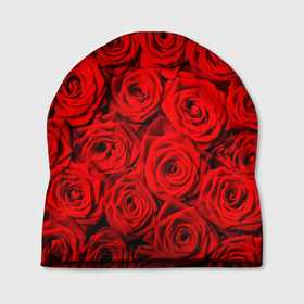 Шапка 3D с принтом Узор красных роз в Петрозаводске, 100% полиэстер | универсальный размер, печать по всей поверхности изделия | 