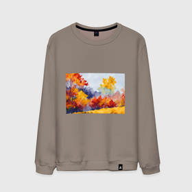Мужской свитшот хлопок с принтом Акварельная осень в лесу в Санкт-Петербурге, 100% хлопок |  | Тематика изображения на принте: 
