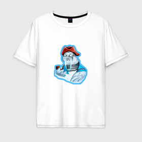 Мужская футболка хлопок Oversize с принтом Морж моряк , 100% хлопок | свободный крой, круглый ворот, “спинка” длиннее передней части | 