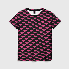 Женская футболка 3D с принтом Розовые летучие мышки в Тюмени, 100% полиэфир ( синтетическое хлопкоподобное полотно) | прямой крой, круглый вырез горловины, длина до линии бедер | Тематика изображения на принте: 