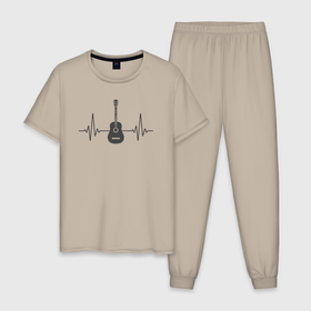 Мужская пижама хлопок с принтом Гитарный пульс в Тюмени, 100% хлопок | брюки и футболка прямого кроя, без карманов, на брюках мягкая резинка на поясе и по низу штанин
 | Тематика изображения на принте: 
