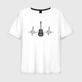 Мужская футболка хлопок Oversize с принтом Гитарный пульс в Тюмени, 100% хлопок | свободный крой, круглый ворот, “спинка” длиннее передней части | Тематика изображения на принте: 