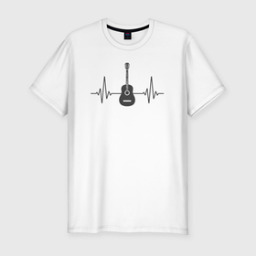 Мужская футболка хлопок Slim с принтом Гитарный пульс в Тюмени, 92% хлопок, 8% лайкра | приталенный силуэт, круглый вырез ворота, длина до линии бедра, короткий рукав | Тематика изображения на принте: 