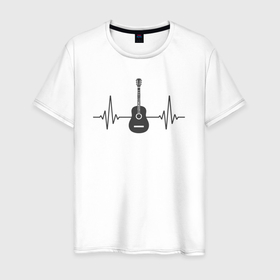 Мужская футболка хлопок с принтом Гитарный пульс в Тюмени, 100% хлопок | прямой крой, круглый вырез горловины, длина до линии бедер, слегка спущенное плечо. | 