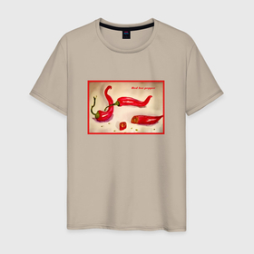 Мужская футболка хлопок с принтом Красный острый перец в Белгороде, 100% хлопок | прямой крой, круглый вырез горловины, длина до линии бедер, слегка спущенное плечо. | 