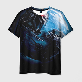 Мужская футболка 3D с принтом Чужой и хищник на планете в Кировске, 100% полиэфир | прямой крой, круглый вырез горловины, длина до линии бедер | 