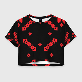Женская футболка Crop-top 3D с принтом Национальный   черный 2 в Тюмени, 100% полиэстер | круглая горловина, длина футболки до линии талии, рукава с отворотами | 