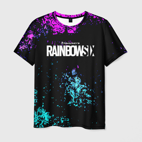 Мужская футболка 3D с принтом Rainbow six неоновые краски в Петрозаводске, 100% полиэфир | прямой крой, круглый вырез горловины, длина до линии бедер | 
