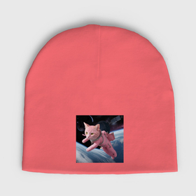 Мужская шапка демисезонная с принтом Котик pink астронавт в Курске,  |  | 
