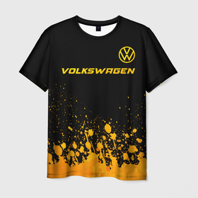 Мужская футболка 3D с принтом Volkswagen   gold gradient: символ сверху в Тюмени, 100% полиэфир | прямой крой, круглый вырез горловины, длина до линии бедер | Тематика изображения на принте: 