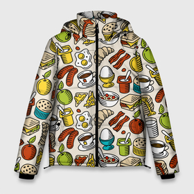 Мужская зимняя куртка 3D с принтом Завтрак   цветной в Петрозаводске, верх — 100% полиэстер; подкладка — 100% полиэстер; утеплитель — 100% полиэстер | длина ниже бедра, свободный силуэт Оверсайз. Есть воротник-стойка, отстегивающийся капюшон и ветрозащитная планка. 

Боковые карманы с листочкой на кнопках и внутренний карман на молнии. | 