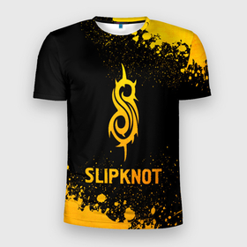 Мужская футболка 3D Slim с принтом Slipknot   gold gradient в Тюмени, 100% полиэстер с улучшенными характеристиками | приталенный силуэт, круглая горловина, широкие плечи, сужается к линии бедра | 